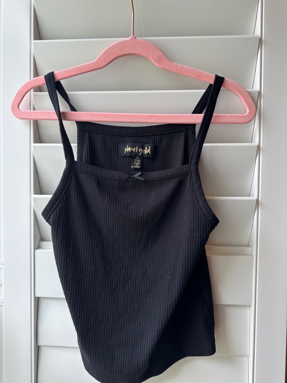 Planet Gold Black Ribbed Square-Neck Tank